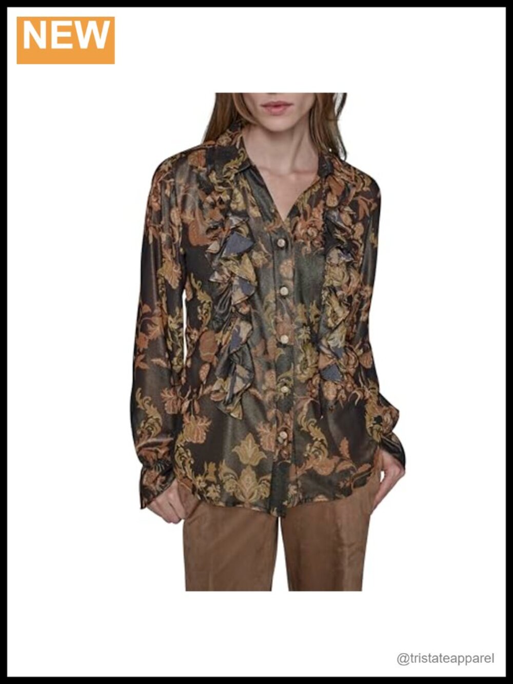Long Sleeve Floral Ruffled Button Down Shirt